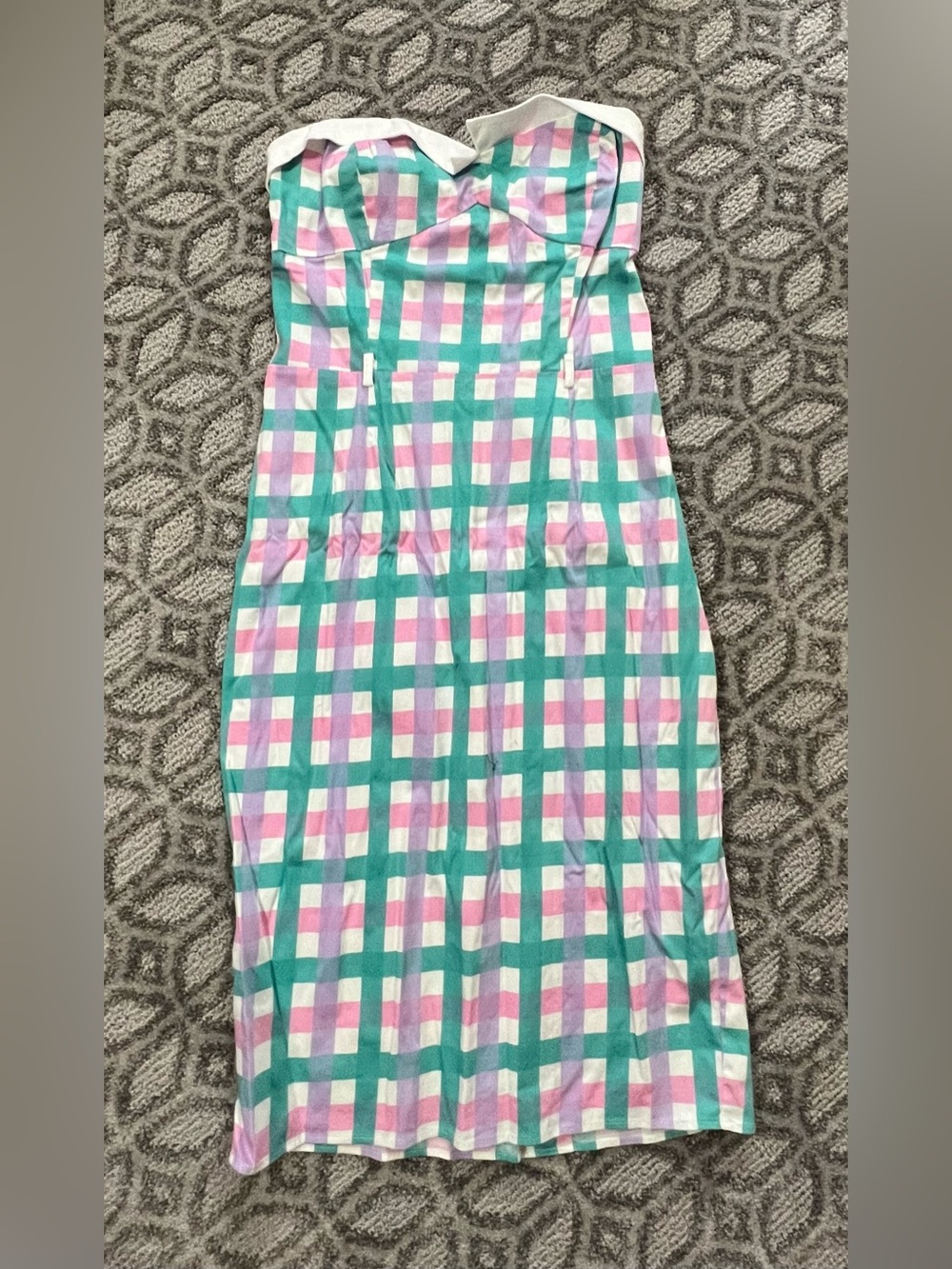 Collectif Monica Candy Strapless Plaid Wiggle Dress in Teal, Pink & White